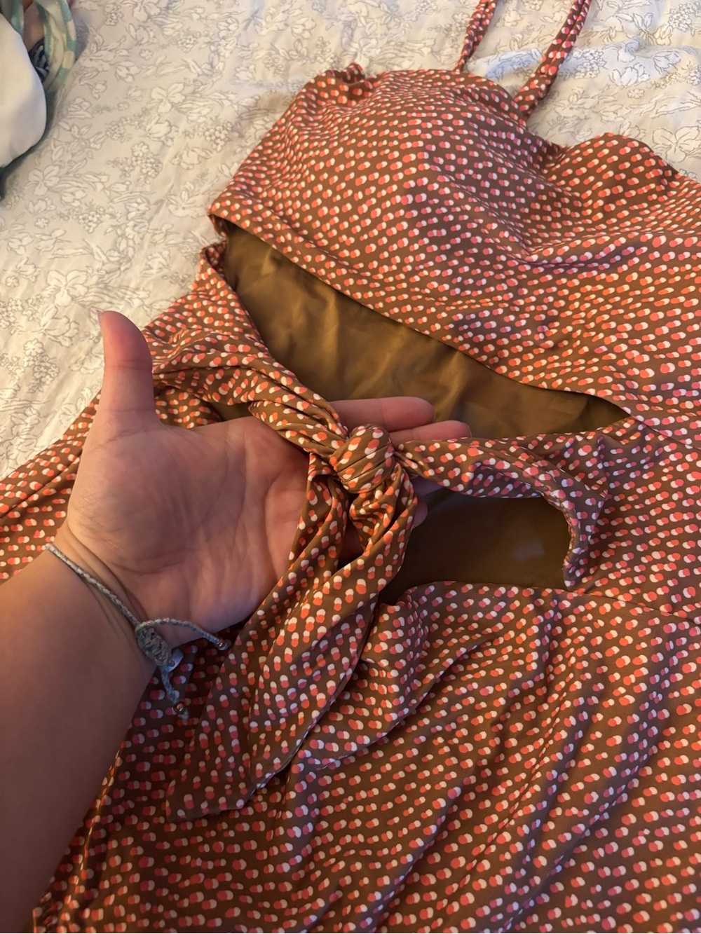 aerie brown and pink polka dot One-Piece Swimsuit size XL LONG - Picture 3 of 8